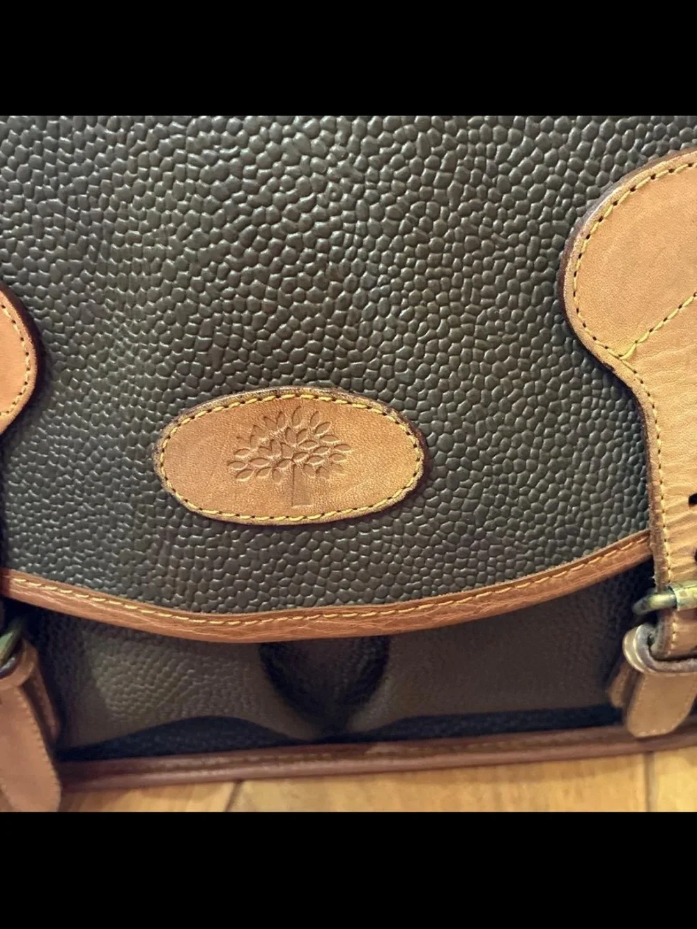 Mulberry Dark Brown Canvas Messenger with Tan Leather Trim